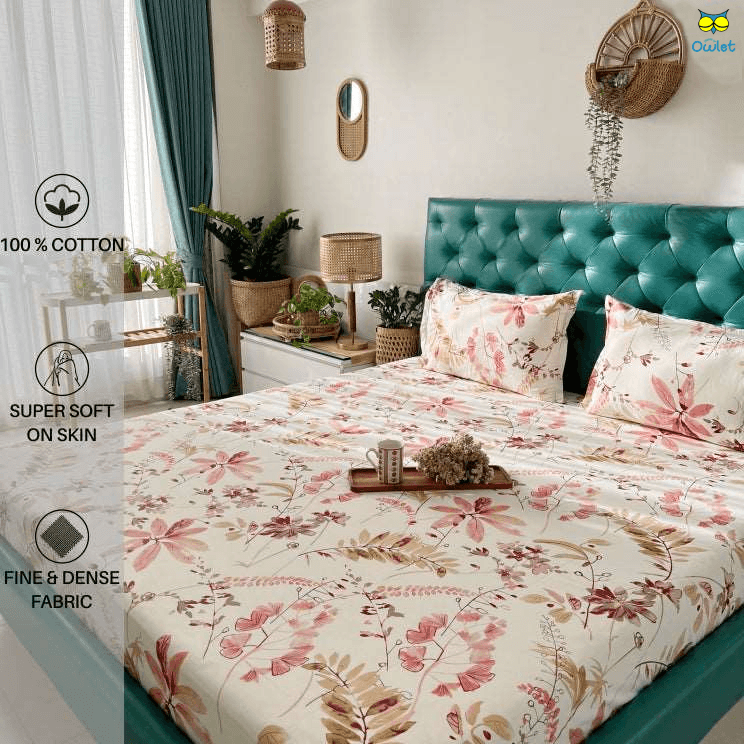 Sunlit Floral - Queen Size Cotton Bedsheet view 2