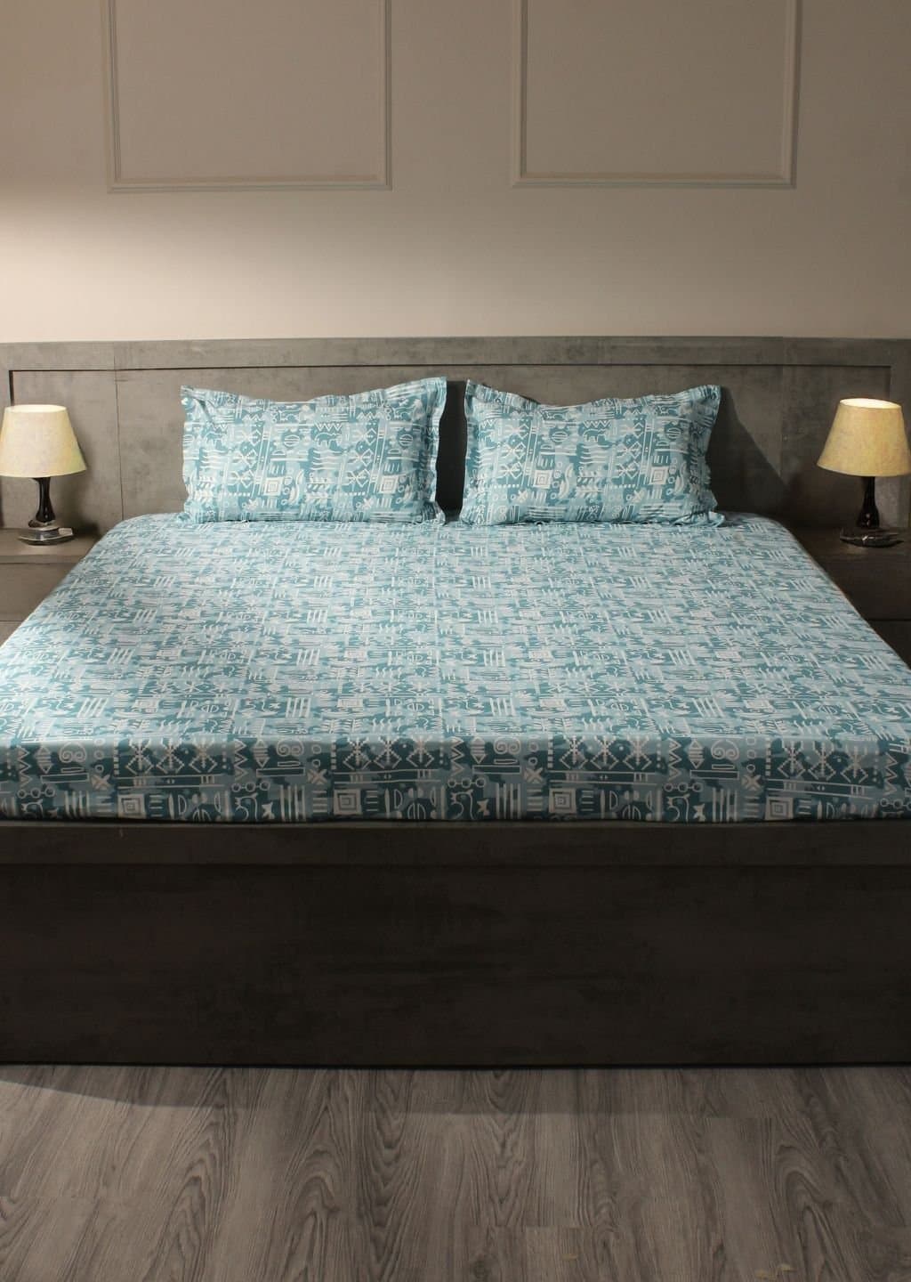 Essentials | 100% Cotton | Geometric Design (108"x108"/274cmx274cm) | 144TC Superking Bedsheet view 7