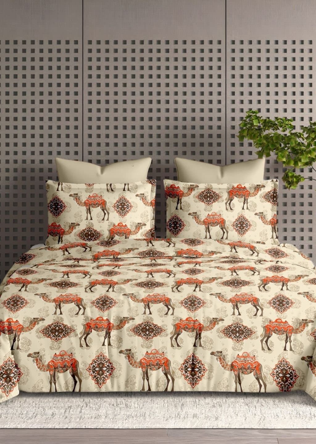 Satiny | 100% Cotton | Camel Design (108"x108"/274cmx274cm) | 144TC Superking Bedsheet