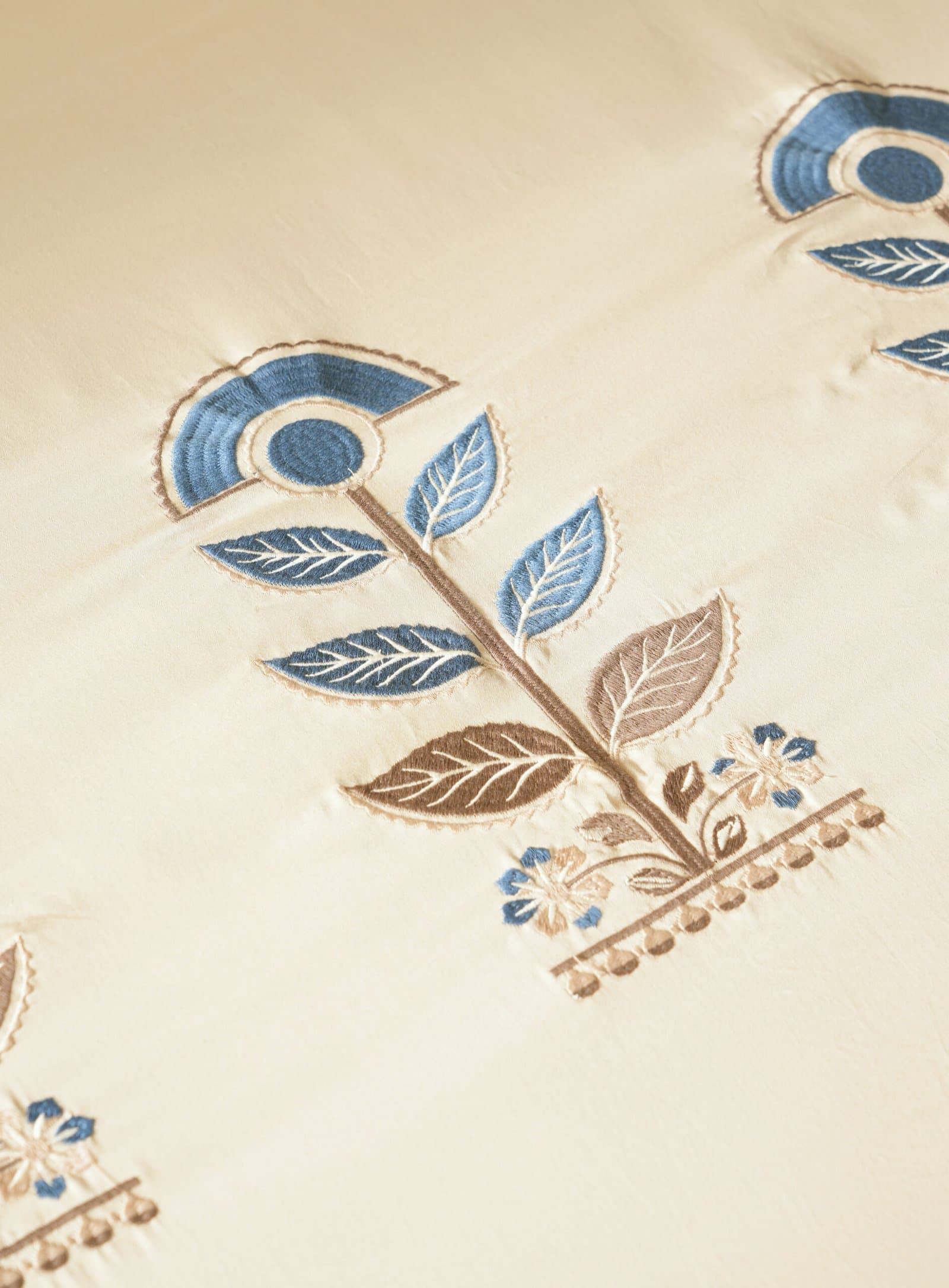 Cashmere Beige Embroidered Bedsheet Set | Neel Pushp | Designer Embroidery | 1 Bedsheet with 2 Pillow Covers | Luxury Bedroom Décor (108″x108″/274cmx274cm) view 2