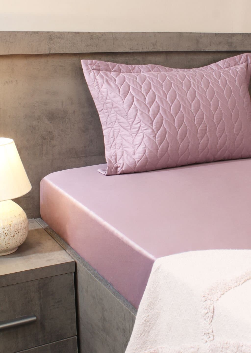 Aura-Quilt Pillow Covers Collection | 100% Cotton | Solids | 300TC | Set of 2 Quilted Pillow Covers | Smoky Lilac view 4