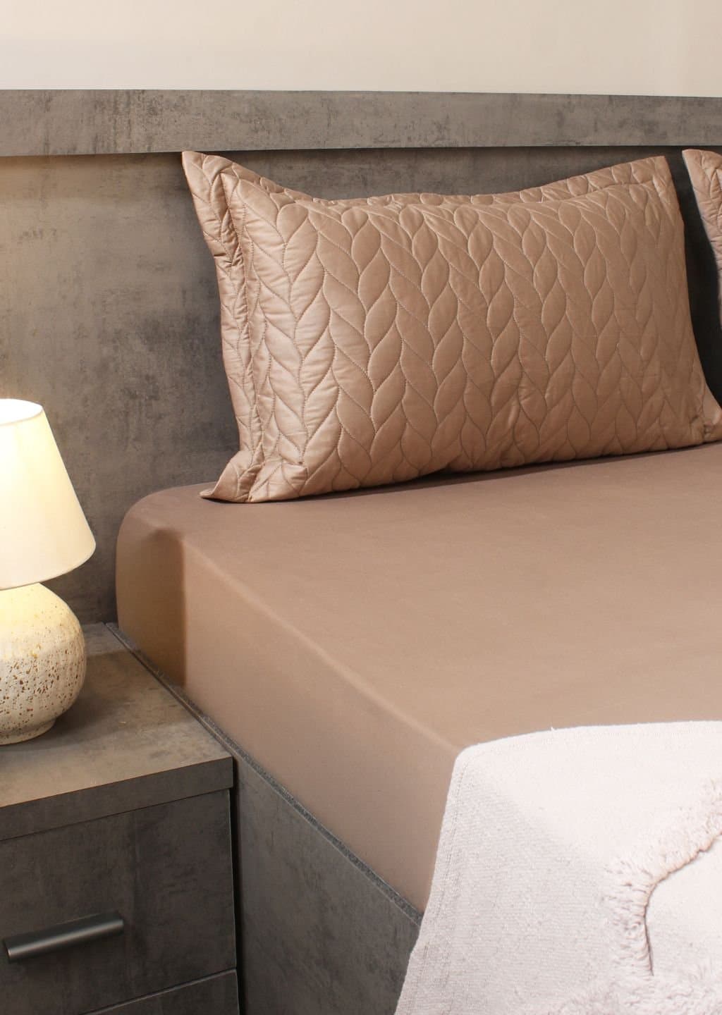 Aura-Quilt Pillow Covers Collection | 100% Cotton | Solids | 300TC | Set of 2 Quilted Pillow Covers | Warm Cocoa view 5