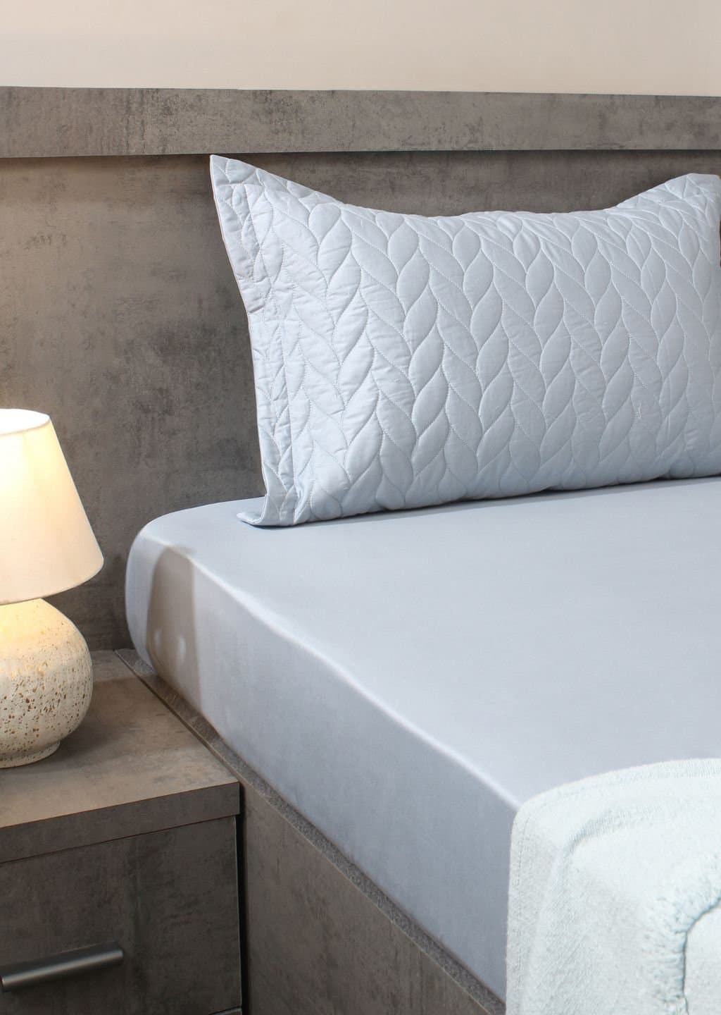 Aura-Quilt Pillow Covers Collection | 100% Cotton | Solids | 300TC | Set of 2 Quilted Pillow Covers | Steel Blue view 5