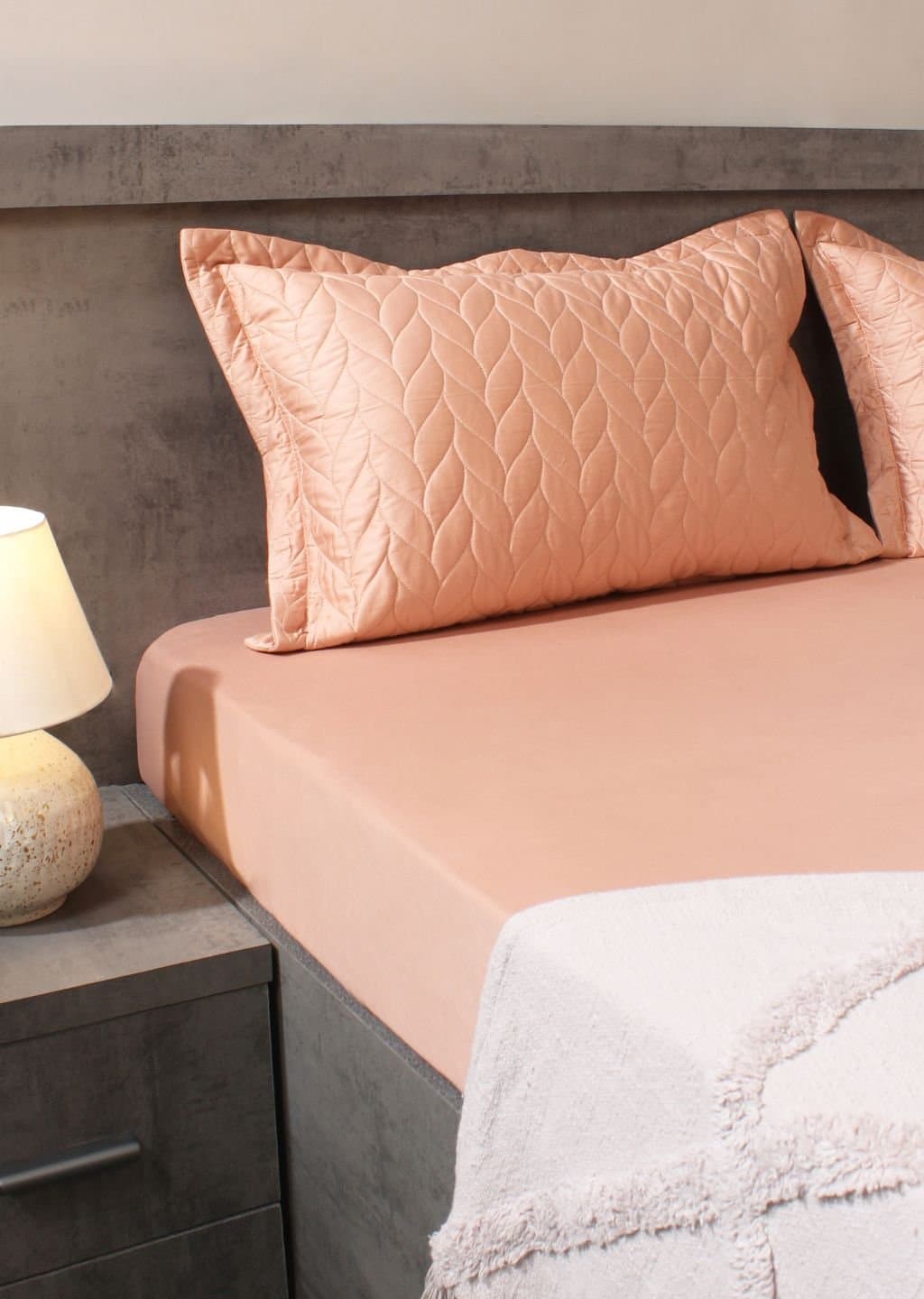 Aura-Quilt Pillow Covers Collection | 100% Cotton | Solids | 300TC | Set of 2 Quilted Pillow Covers | Pale Apricot view 5