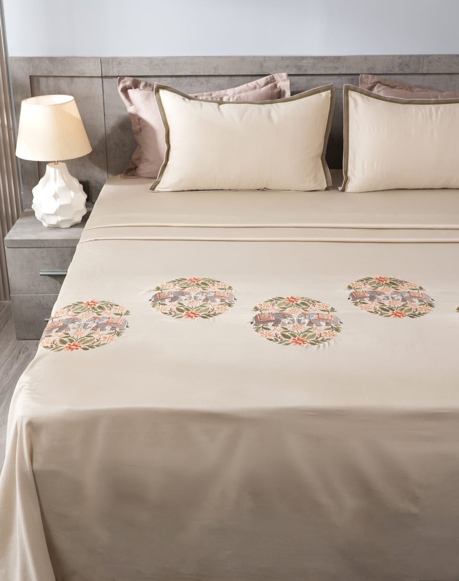 Soft Pearl Embroidered Bedsheet Set | Royal Gajraaj | Designer Embroidery | 1 Bedsheet with 2 Pillow Covers | Luxury Bedroom Décor (108″x108″/274cmx274cm) view 6