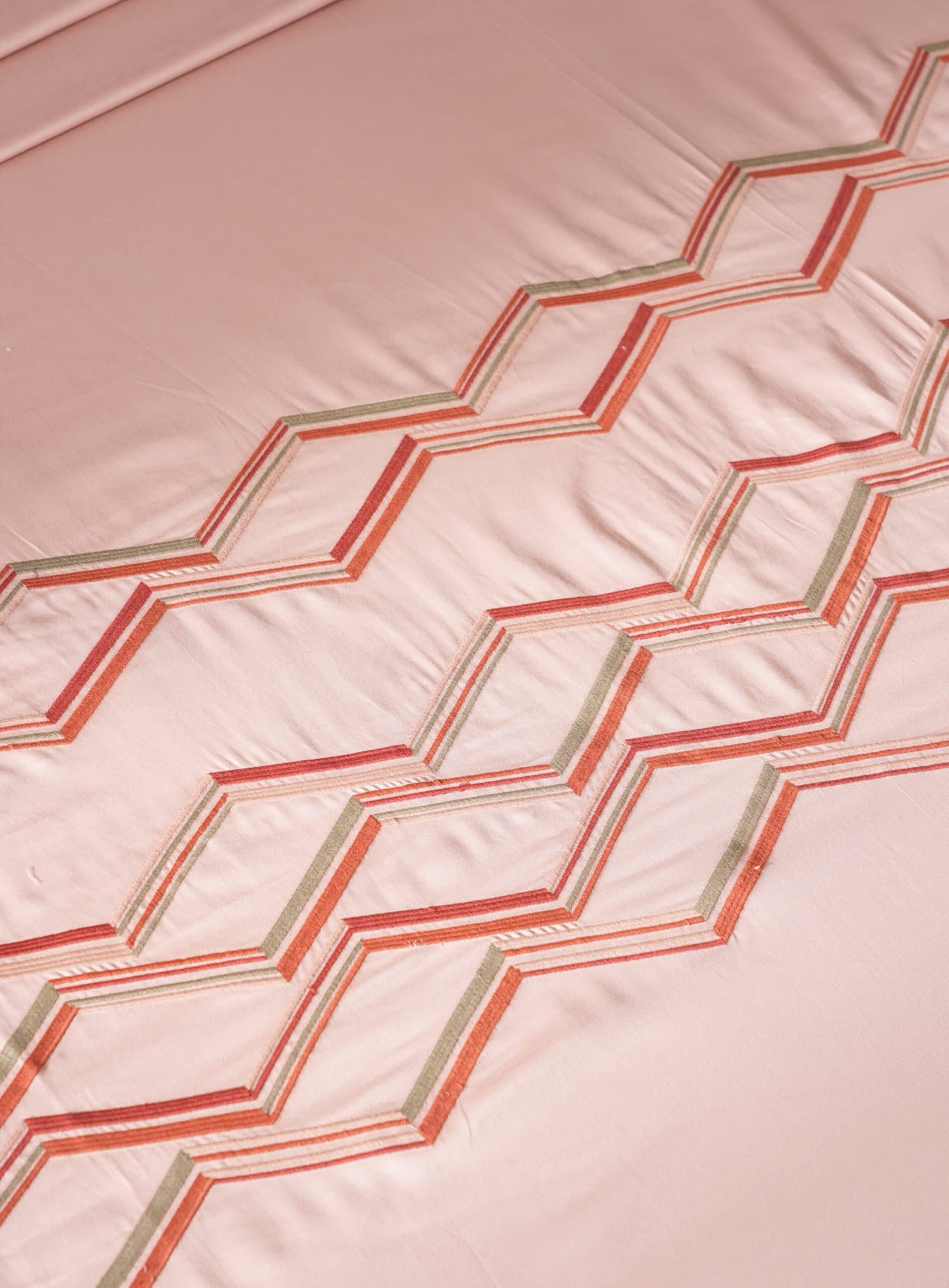 Champagne Rose Embroidered Bedsheet Set | Soft Coral Trail | Designer Embroidery | 1 Bedsheet with 2 Pillow Covers | Luxury Bedroom Décor (108″x108″/274cmx274cm) view 6