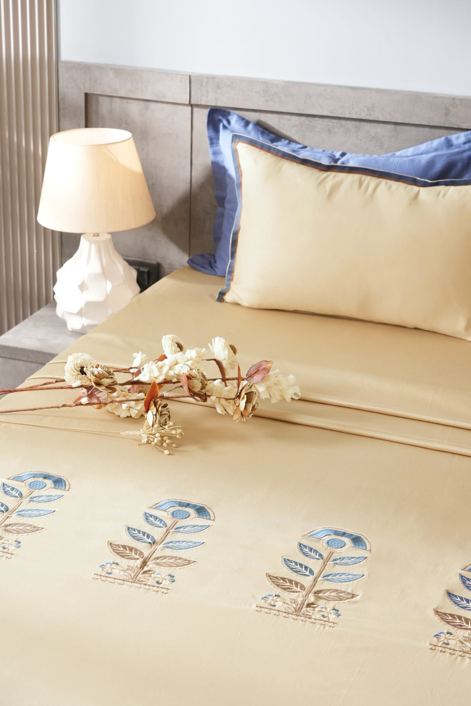 Cashmere Beige Embroidered Bedsheet Set | Neel Pushp | Designer Embroidery | 1 Bedsheet with 2 Pillow Covers | Luxury Bedroom Décor (108″x108″/274cmx274cm) view 5