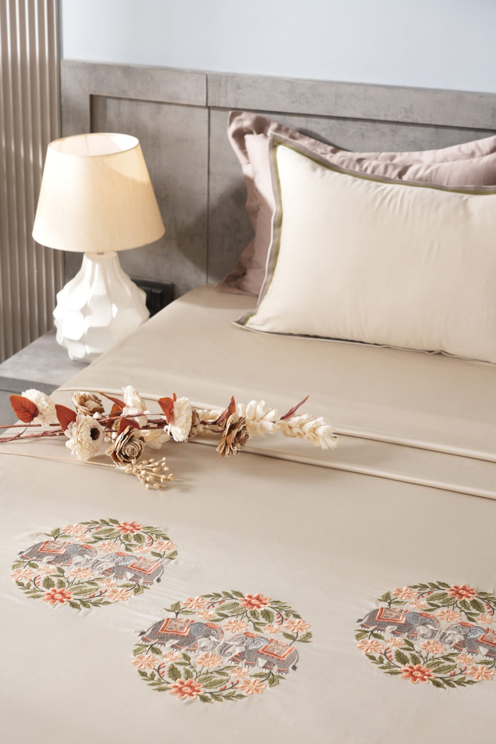 Soft Pearl Embroidered Bedsheet Set | Royal Gajraaj | Designer Embroidery | 1 Bedsheet with 2 Pillow Covers | Luxury Bedroom Décor (108″x108″/274cmx274cm) view 4