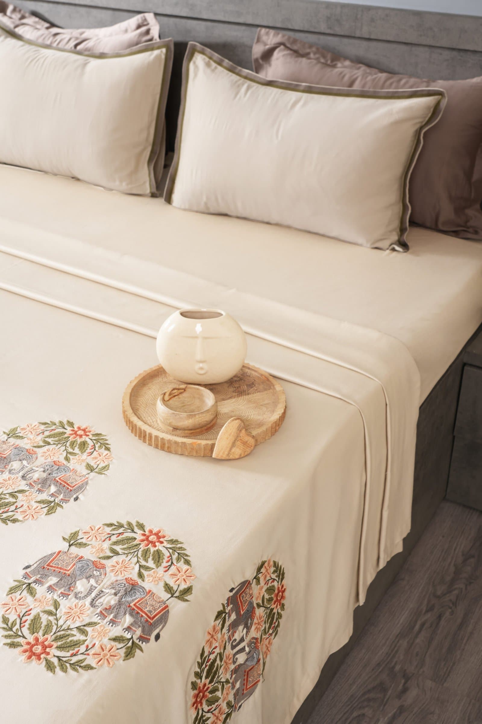 Soft Pearl Embroidered Bedsheet Set | Royal Gajraaj | Designer Embroidery | 1 Bedsheet with 2 Pillow Covers | Luxury Bedroom Décor (108″x108″/274cmx274cm) view 3