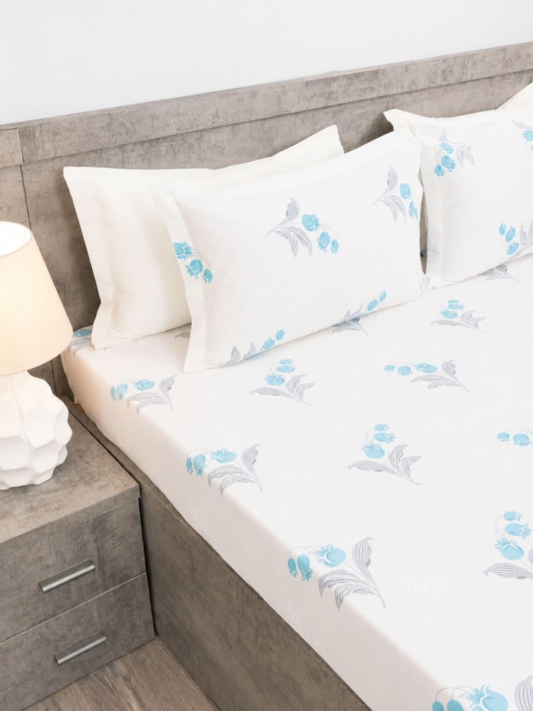 Coolnest Collection | 100% Cotton | Floral Print (108″x108″/274cmx274cm) | 300TC Superking Size Bedsheet with 2 Pillow Covers