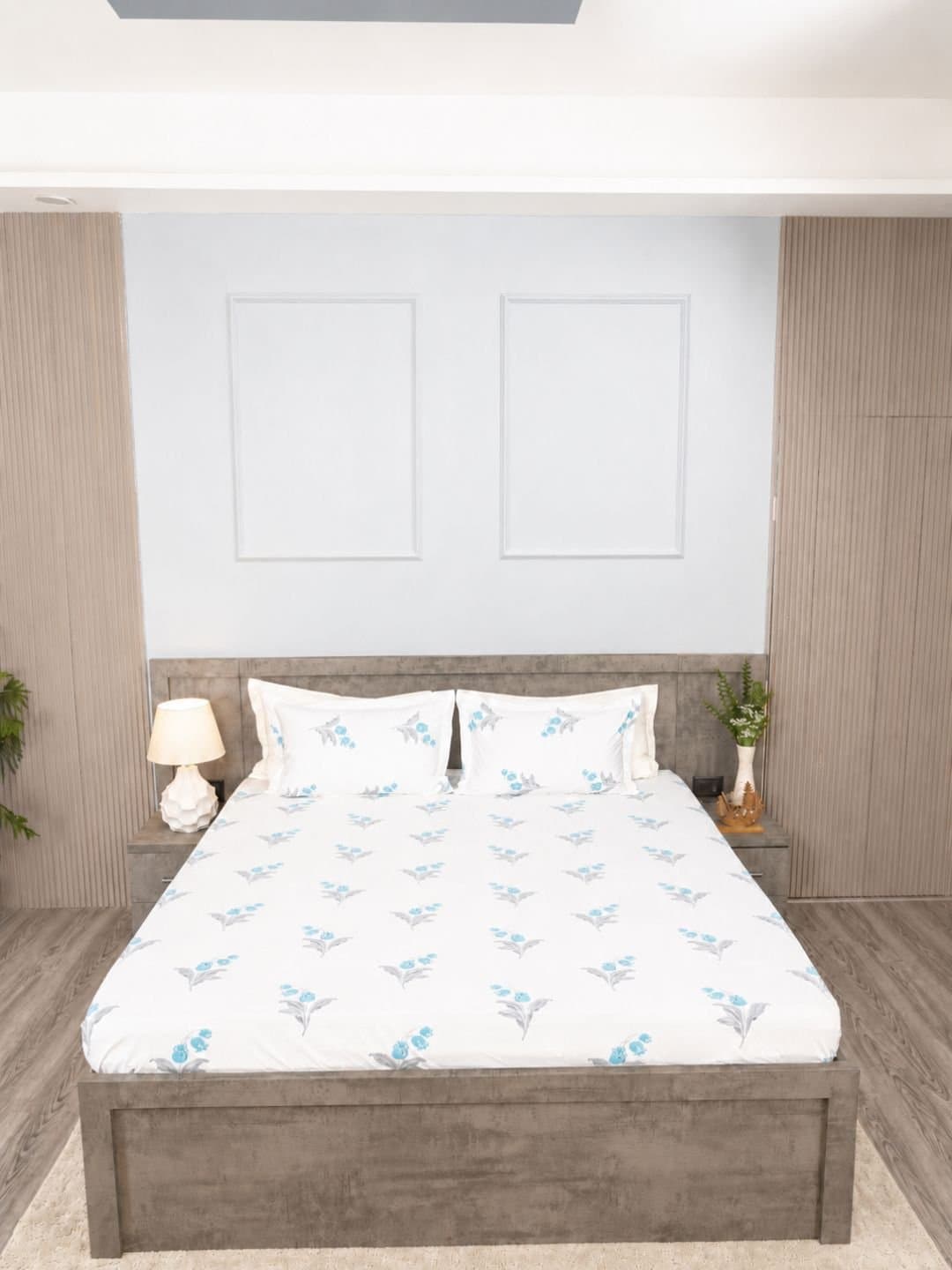 Coolnest Collection | 100% Cotton | Floral Print (108″x108″/274cmx274cm) | 300TC Superking Size Bedsheet with 2 Pillow Covers view 2