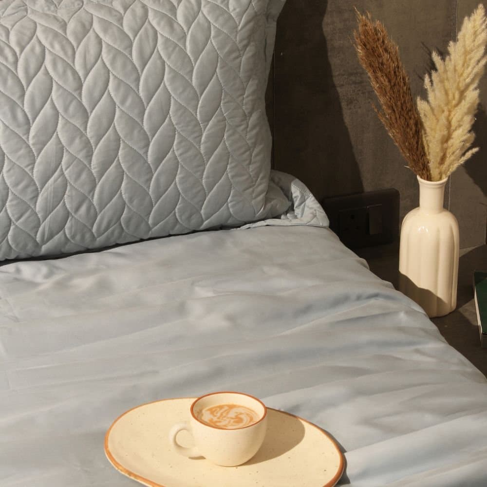 Aura-Quilt Pillow Covers Collection | 100% Cotton | Solids | 300TC | Set of 2 Quilted Pillow Covers | Steel Blue