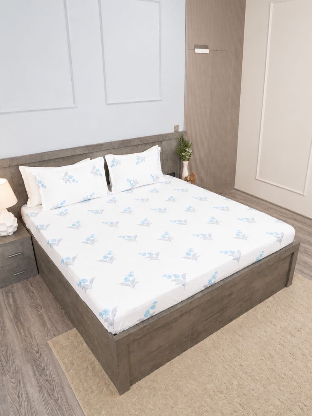 Coolnest Collection | 100% Cotton | Floral Print (108″x108″/274cmx274cm) | 300TC Superking Size Bedsheet with 2 Pillow Covers view 3