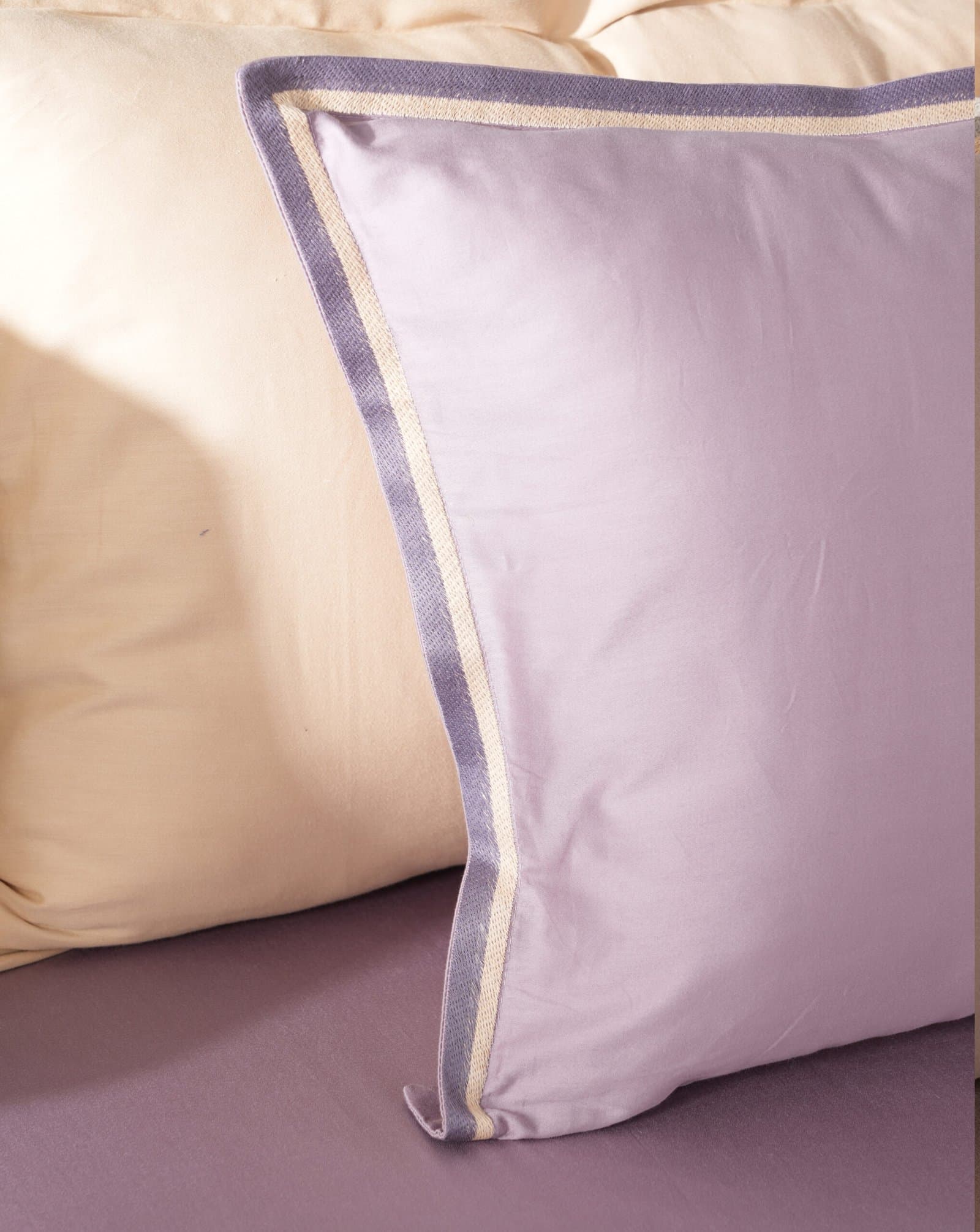 Moonflower Motif Embroidered Bedsheet Set | Smoky Lilac | Designer Embroidery | 1 Bedsheet with 2 Pillow Covers | Luxury Bedroom Décor (108″x108″/274cmx274cm) view 4