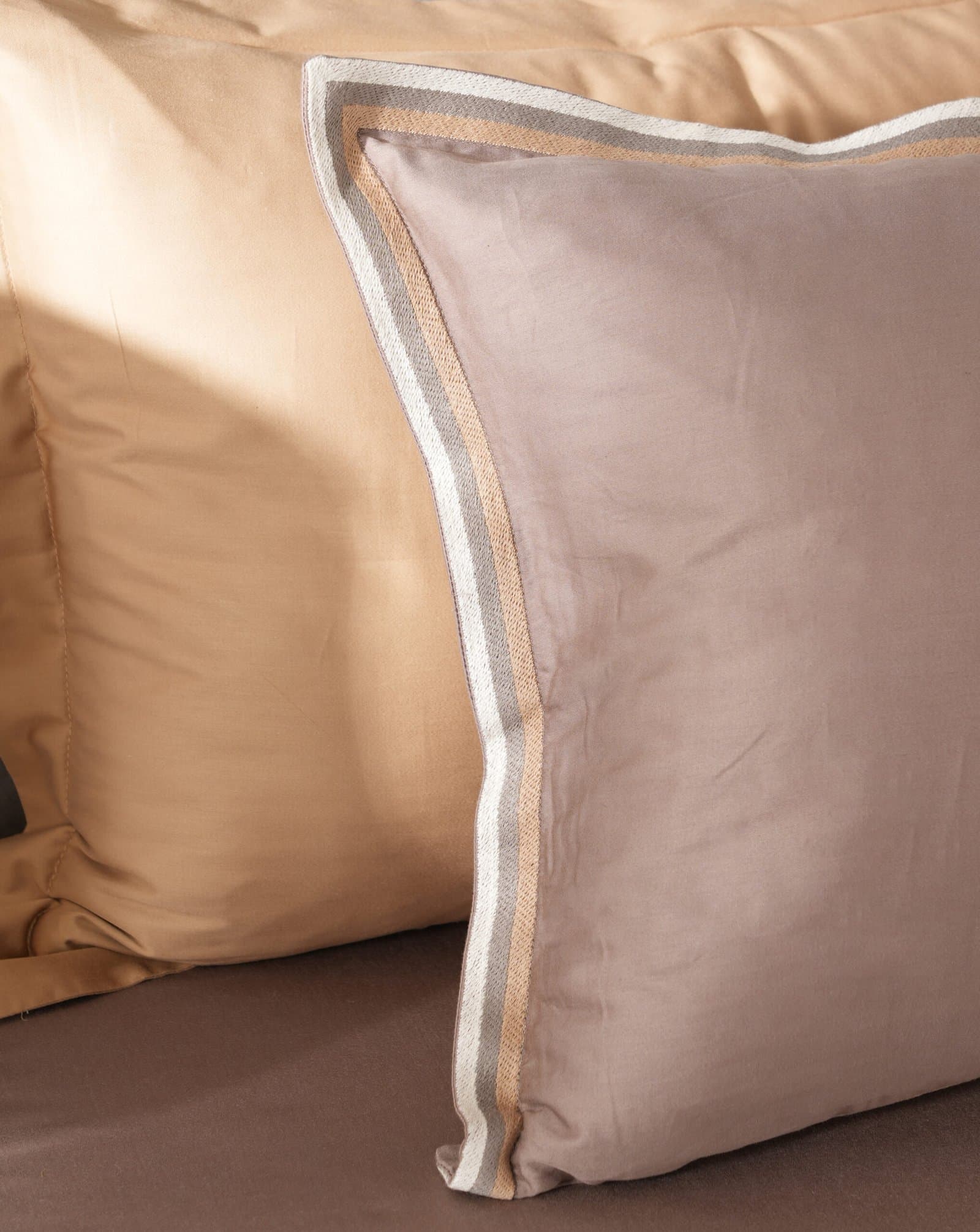 Imperial Geometry Embroidered Bedsheet Set | Warm Cocoa | Designer Embroidery | 1 Bedsheet with 2 Pillow Covers | Luxury Bedroom Décor (108″x108″/274cmx274cm) view 4