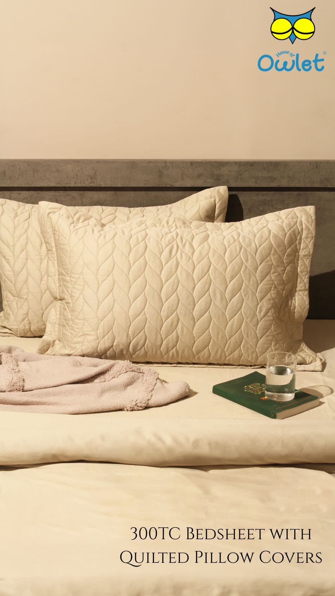 Aura-Quilt Pillow Covers Collection | 100% Cotton | Solids | 300TC | Set of 2 Quilted Pillow Covers | Soft Pearl