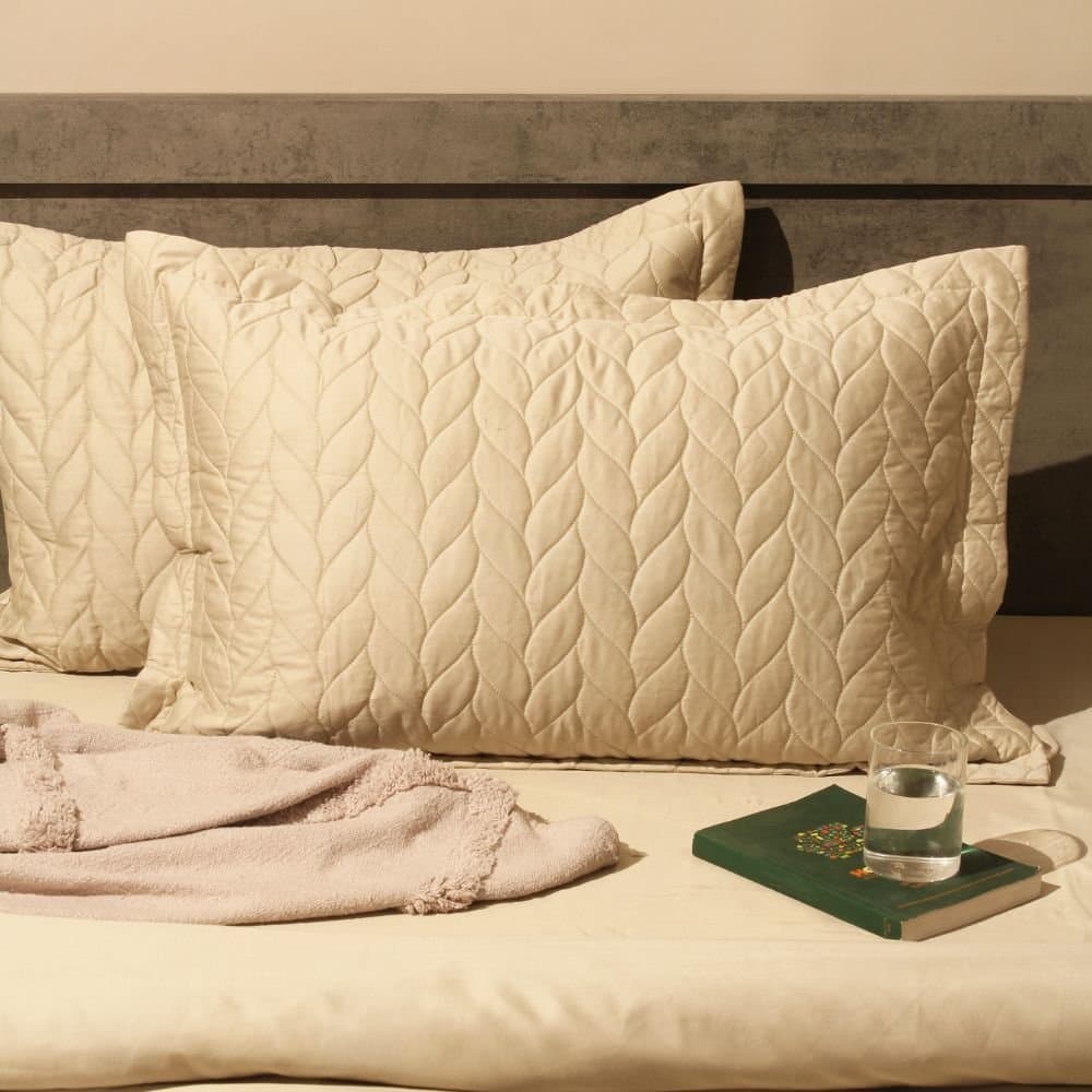 Aura-Quilt Pillow Covers Collection | 100% Cotton | Solids | 300TC | Set of 2 Quilted Pillow Covers | Soft Pearl