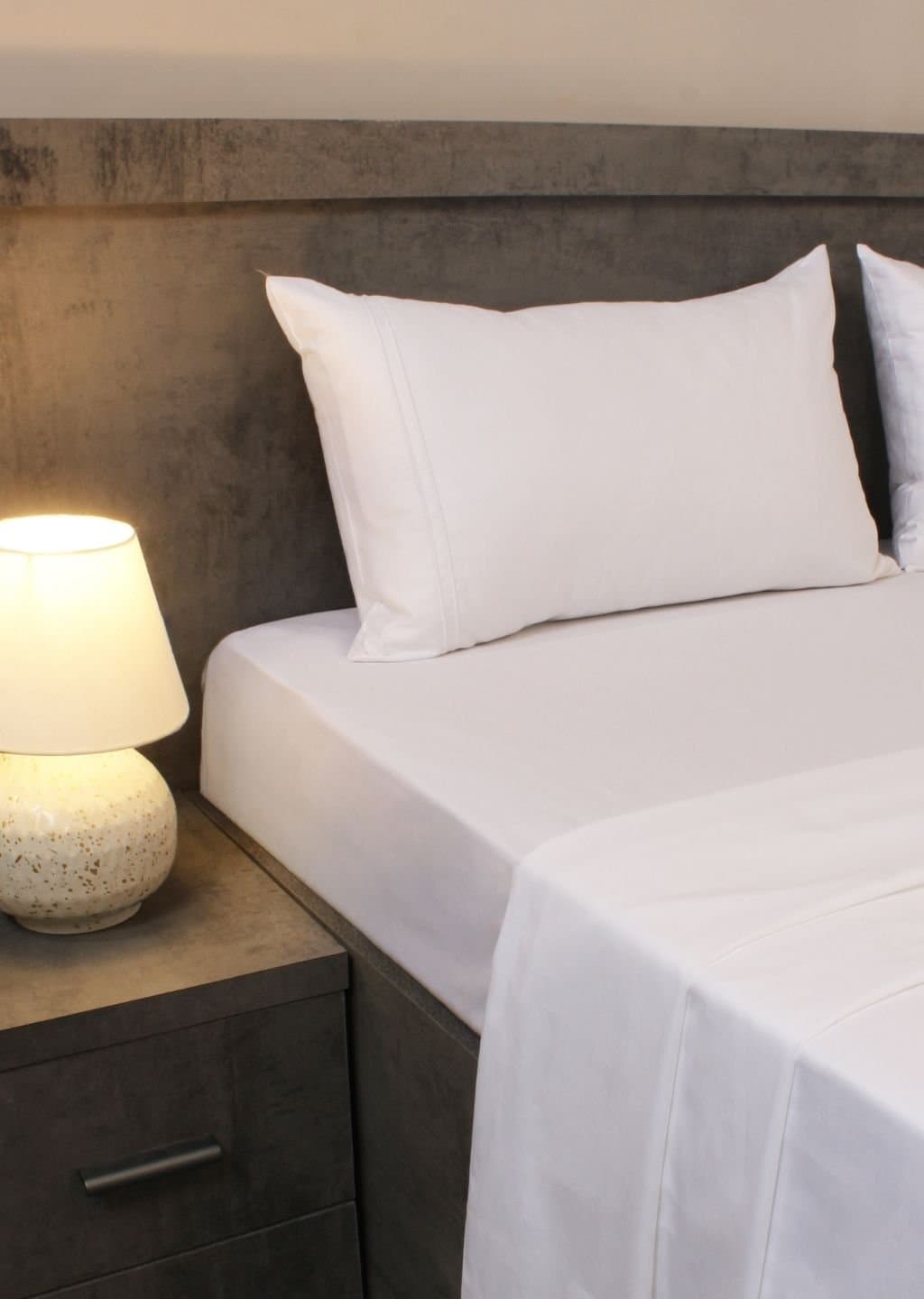 Linea Luxe Collection | 100% Cotton | Solids (108″x108″/274cmx274cm) | 400TC Superking Size Bedsheet with 2 Embroided Pillow Covers | White view 3