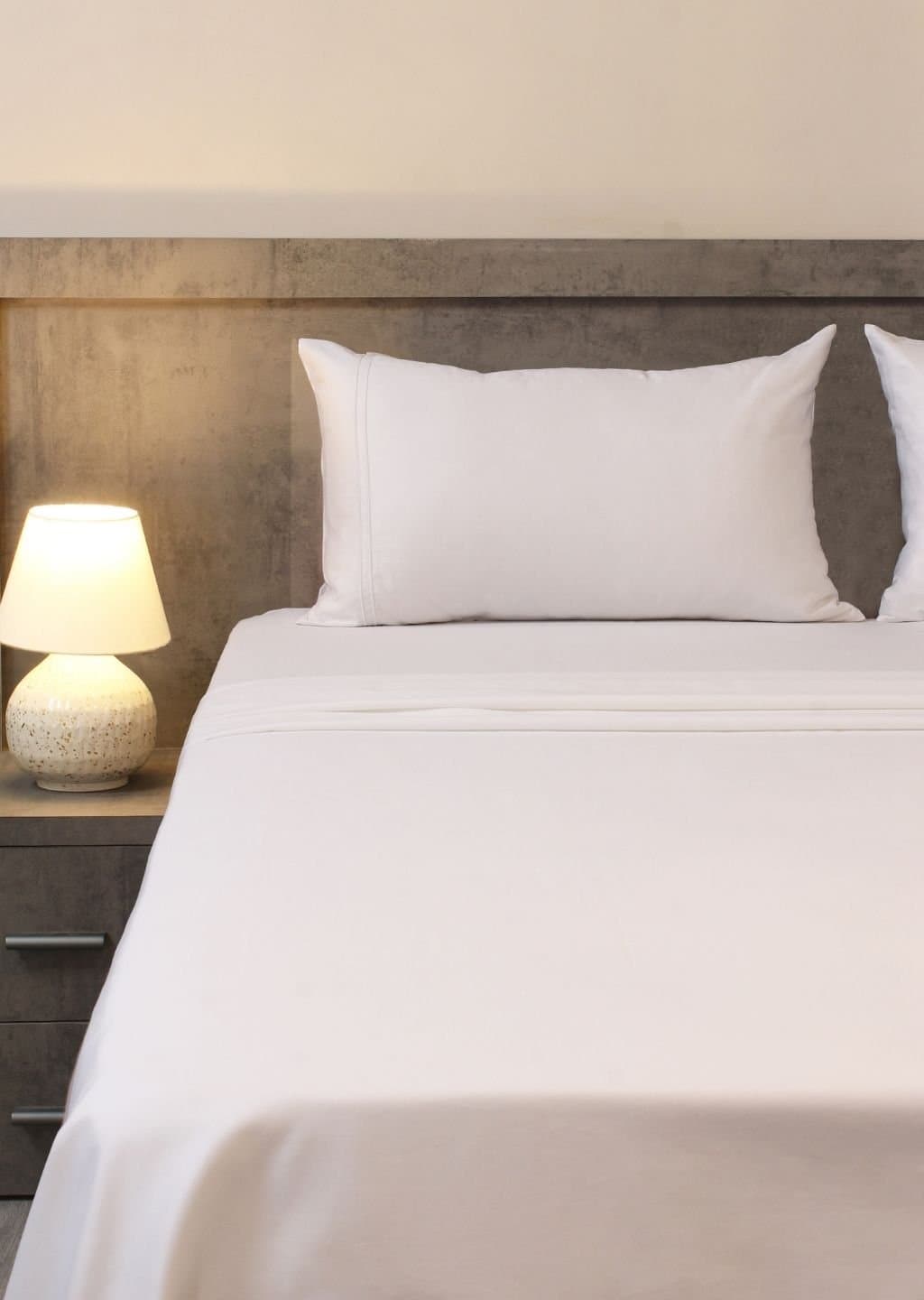 Linea Luxe Collection | 100% Cotton | Solids (108″x108″/274cmx274cm) | 400TC Superking Size Bedsheet with 2 Embroided Pillow Covers | White view 4
