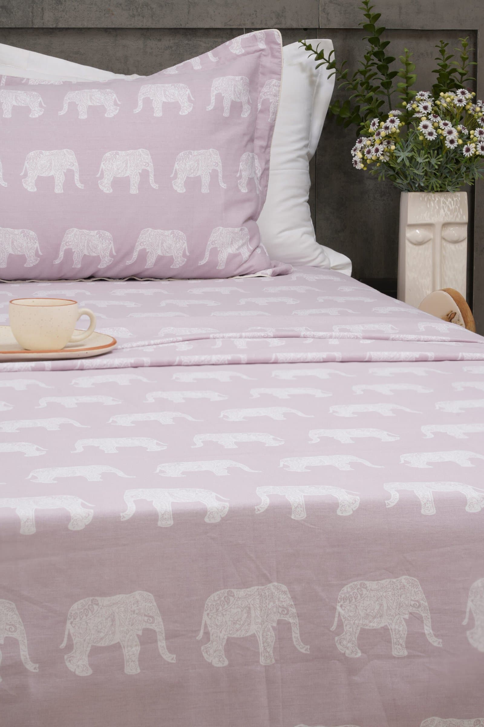 Sleeping Owls- Because Your Sleep Matters (In-House) Weavio Collection | 100% Cotton | Mandala Elephant Print (108″x108″/274cmx274cm) | 210TC Superking Size Bedsheet with 2 Piping Pillow Covers