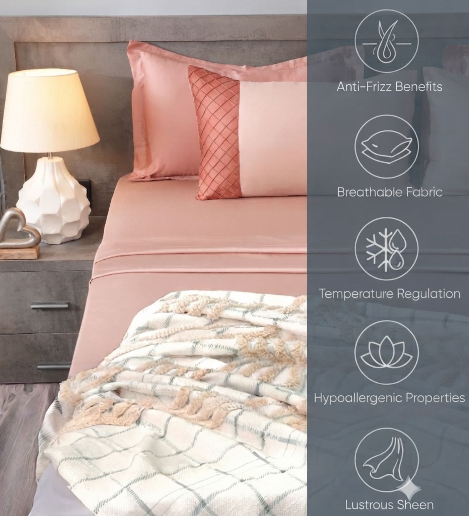 Majestic French Collection | 100% Cotton | Solids (108″x108″/274cmx274cm) | 300TC Superking Size Bedsheet with 2 Pillow Covers (Designer) | Chempange Rose view 4