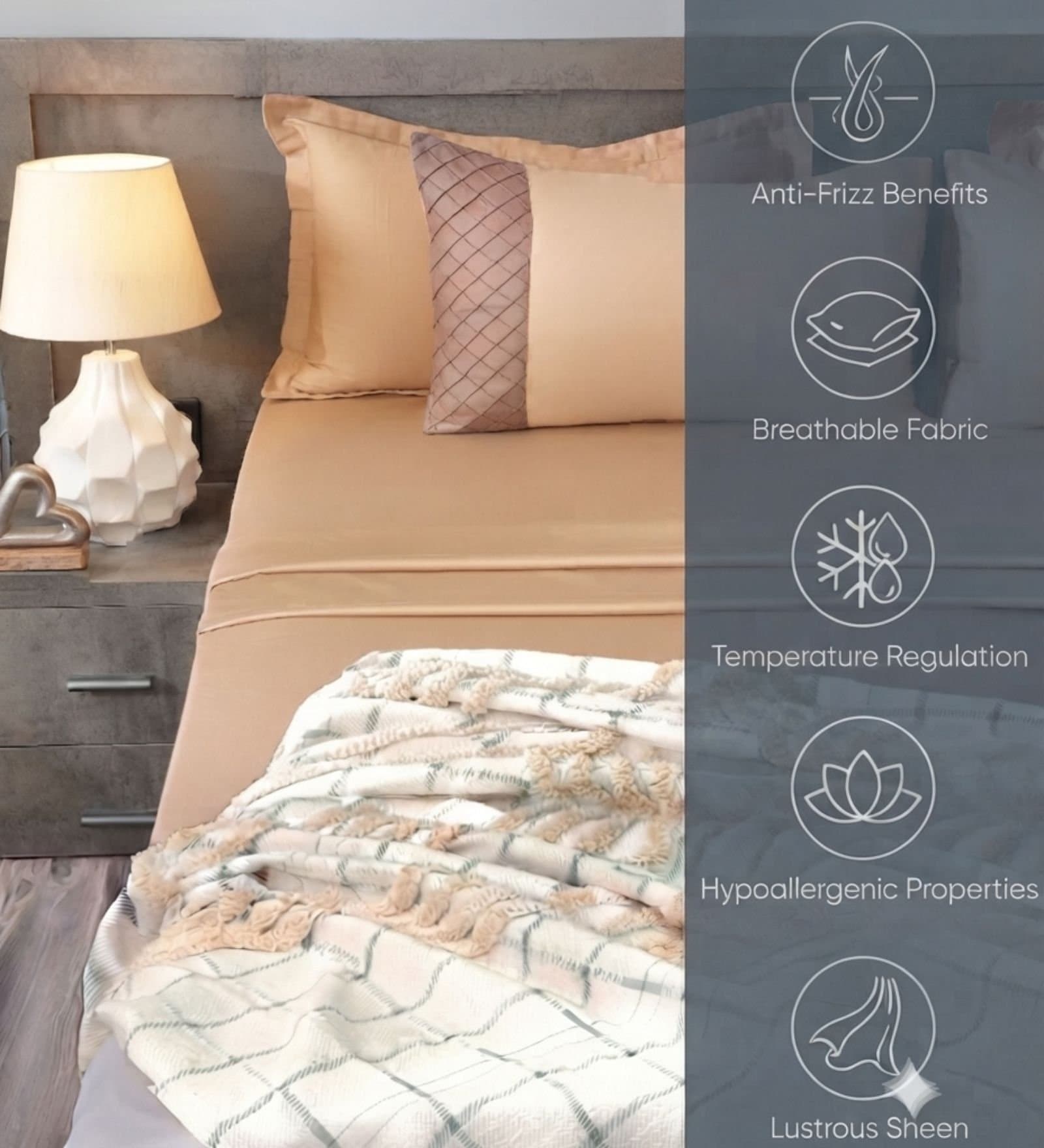 Majestic French Collection | 100% Cotton | Solids (108″x108″/274cmx274cm) | 300TC Superking Size Bedsheet with 2 Pillow Covers (Designer) | Taupe Mist view 4