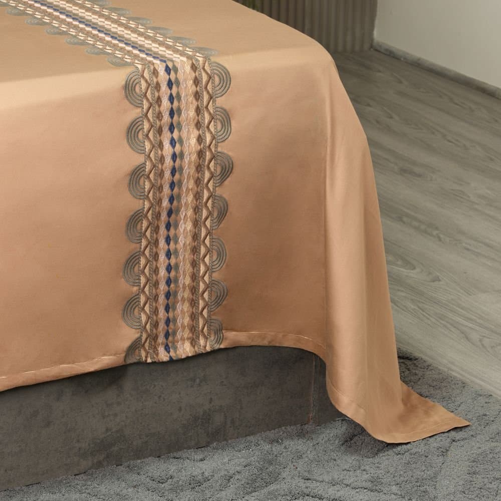 Geometric Grace Embroidered Bedsheet Set | Taupe Mist | Designer Embroidery | 1 Bedsheet with 2 Pillow Covers | Luxury Bedroom Décor (108″x108″/274cmx274cm) view 5