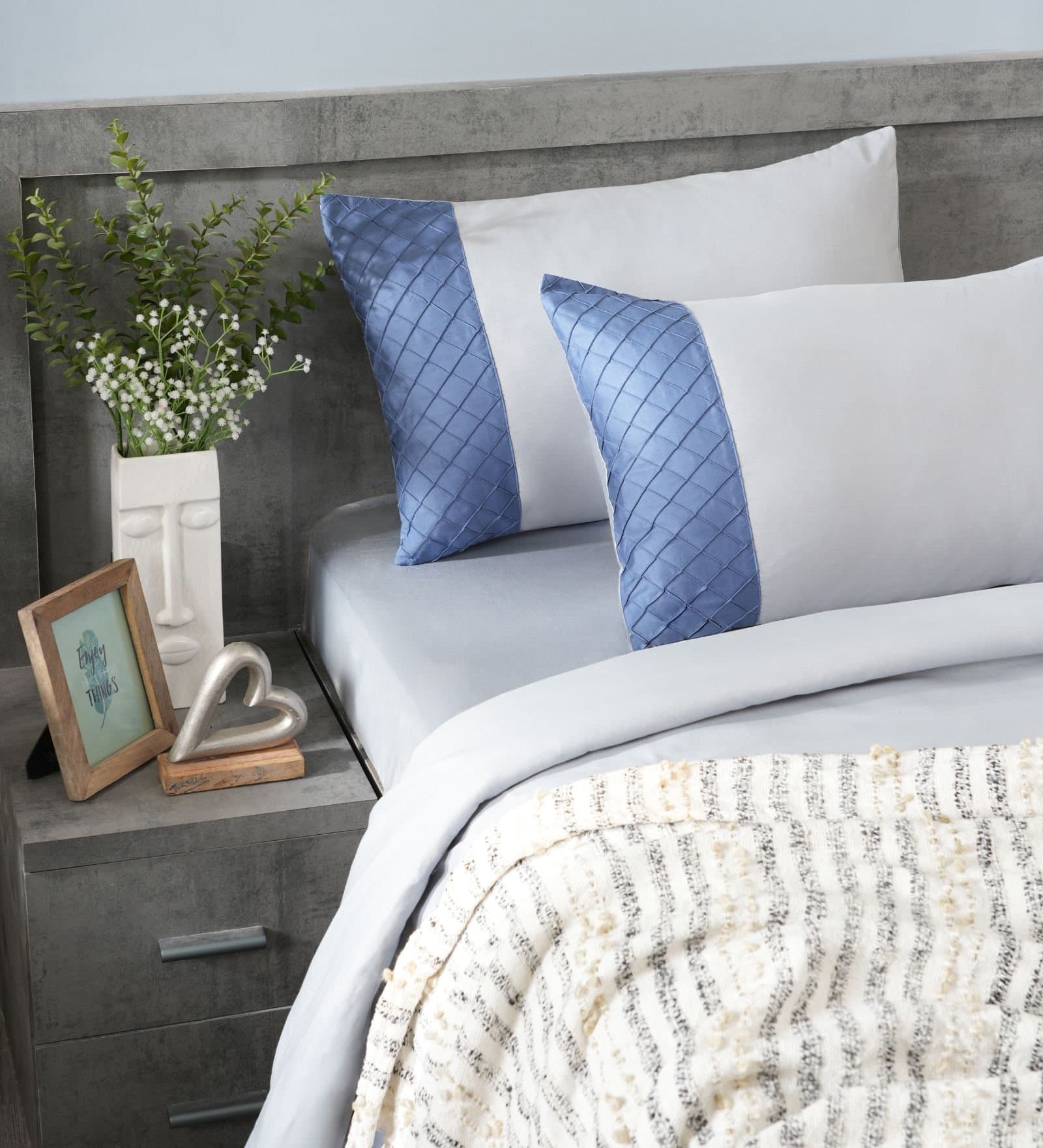Majestic French Collection | 100% Cotton | Solids (108″x108″/274cmx274cm) | 300TC Superking Size Bedsheet with 2 Pillow Covers (Designer) | Steel Blue view 2