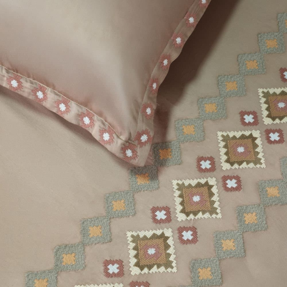 Nordic Trail Embroidered Bedsheet Set | Smoke | Designer Embroidery | 1 Bedsheet with 2 Pillow Covers | Luxury Bedroom Décor (108″x108″/274cmx274cm)