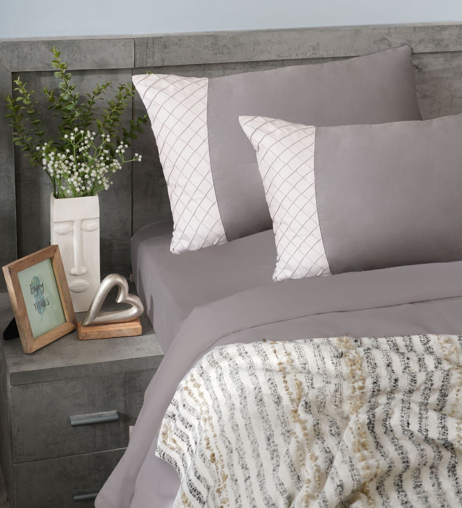 Majestic French Collection | 100% Cotton | Solids (108″x108″/274cmx274cm) | 300TC Superking Size Bedsheet with 2 Pillow Covers (Designer) | Deep Grey view 2