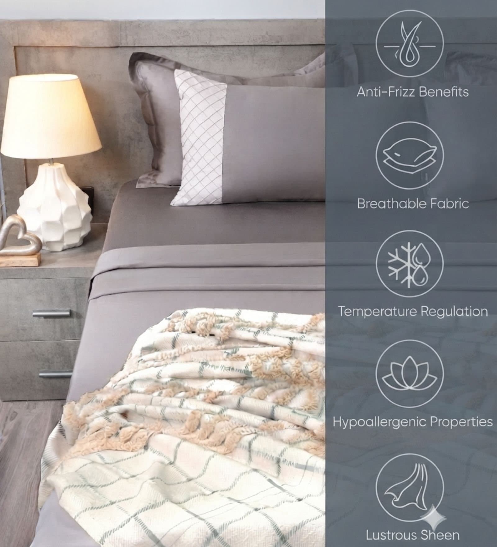 Majestic French Collection | 100% Cotton | Solids (108″x108″/274cmx274cm) | 300TC Superking Size Bedsheet with 2 Pillow Covers (Designer) | Deep Grey view 4