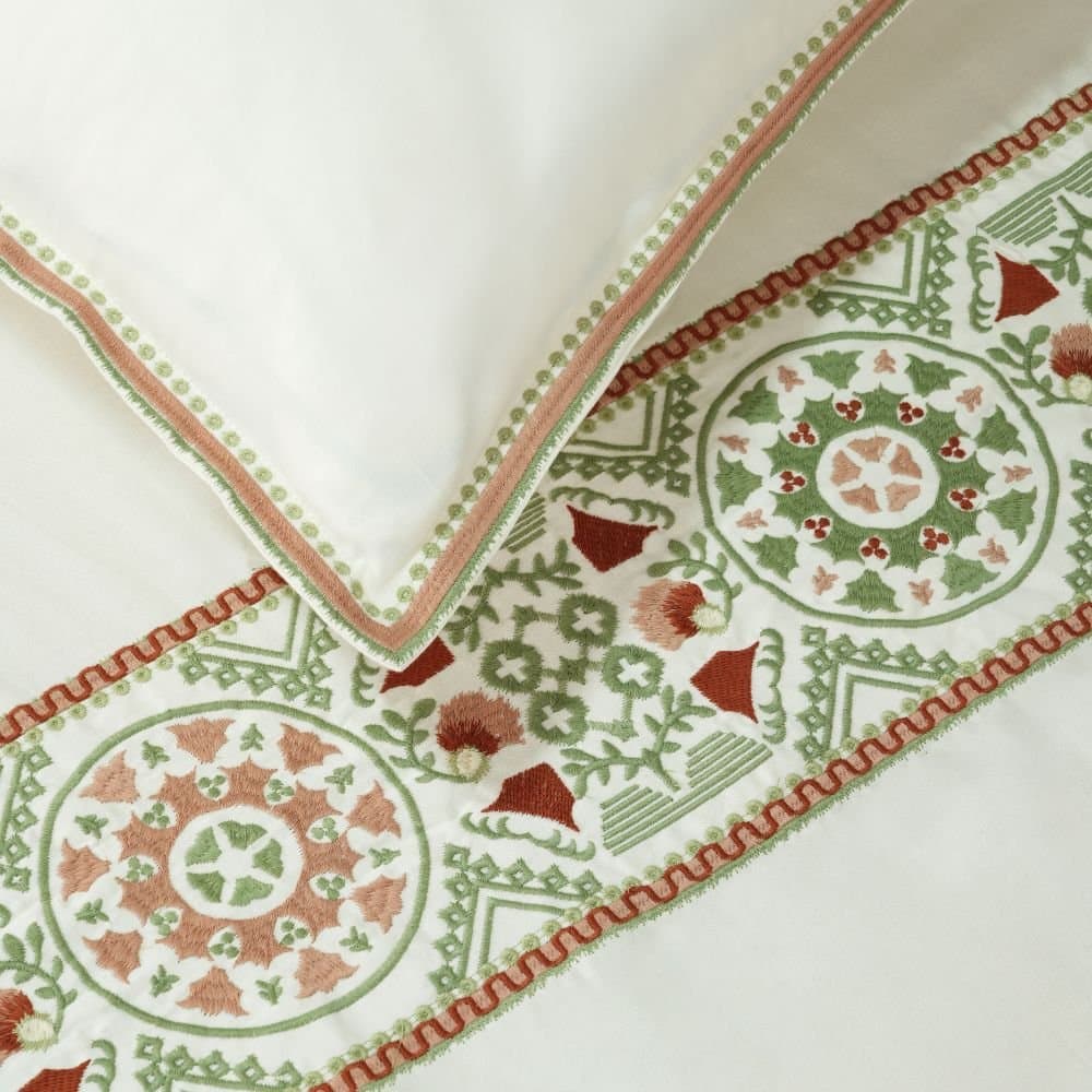 Heirloom Tapestry Embroidered Bedsheet Set | Light Cream | Designer Embroidery | 1 Bedsheet with 2 Pillow Covers | Luxury Bedroom Décor (108″x108″/274cmx274cm) view 5
