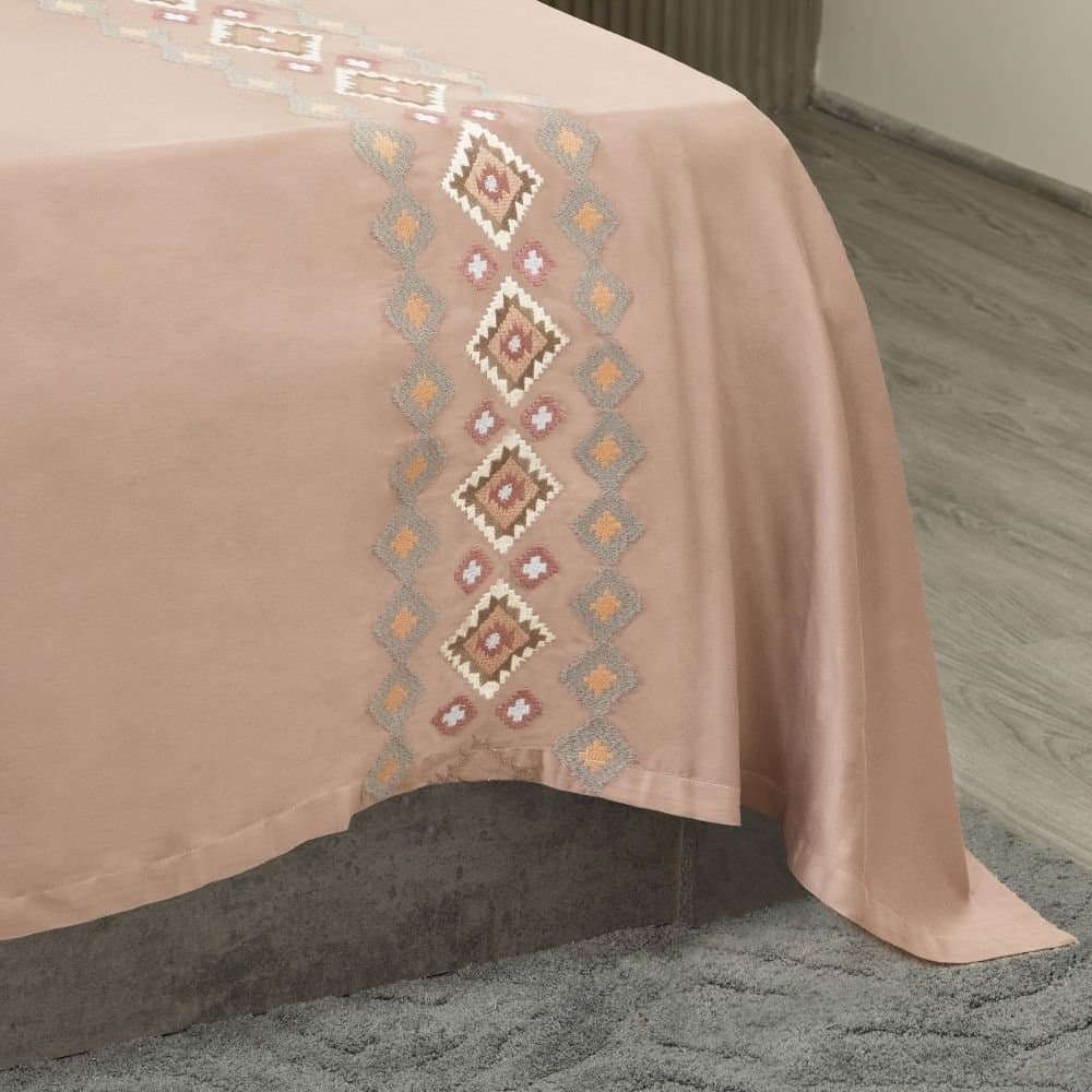 Nordic Trail Embroidered Bedsheet Set | Smoke | Designer Embroidery | 1 Bedsheet with 2 Pillow Covers | Luxury Bedroom Décor (108″x108″/274cmx274cm) view 4