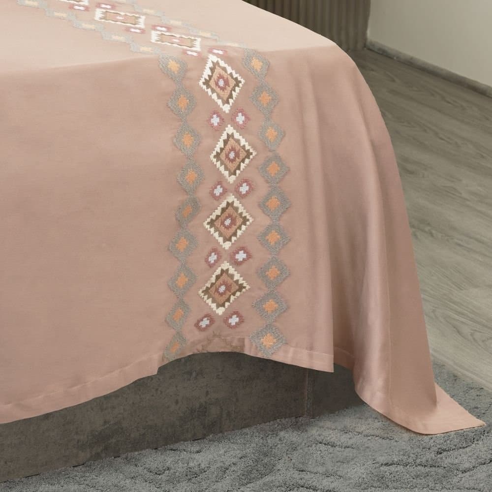 Nordic Trail Embroidered Bedsheet Set | Smoke | Designer Embroidery | 1 Bedsheet with 2 Pillow Covers | Luxury Bedroom Décor (108″x108″/274cmx274cm) view 5