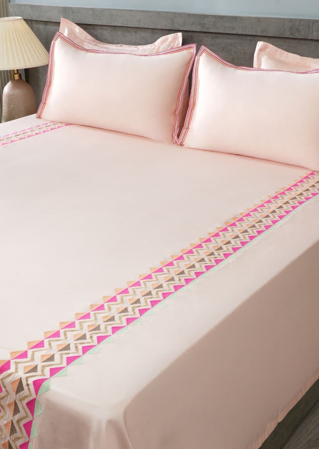 Desert Harmony Embroidered Bedsheet Set | Rust Clay | Designer Embroidery | 1 Bedsheet with 2 Pillow Covers | Luxury Bedroom Décor (108″x108″/274cmx274cm) view 4