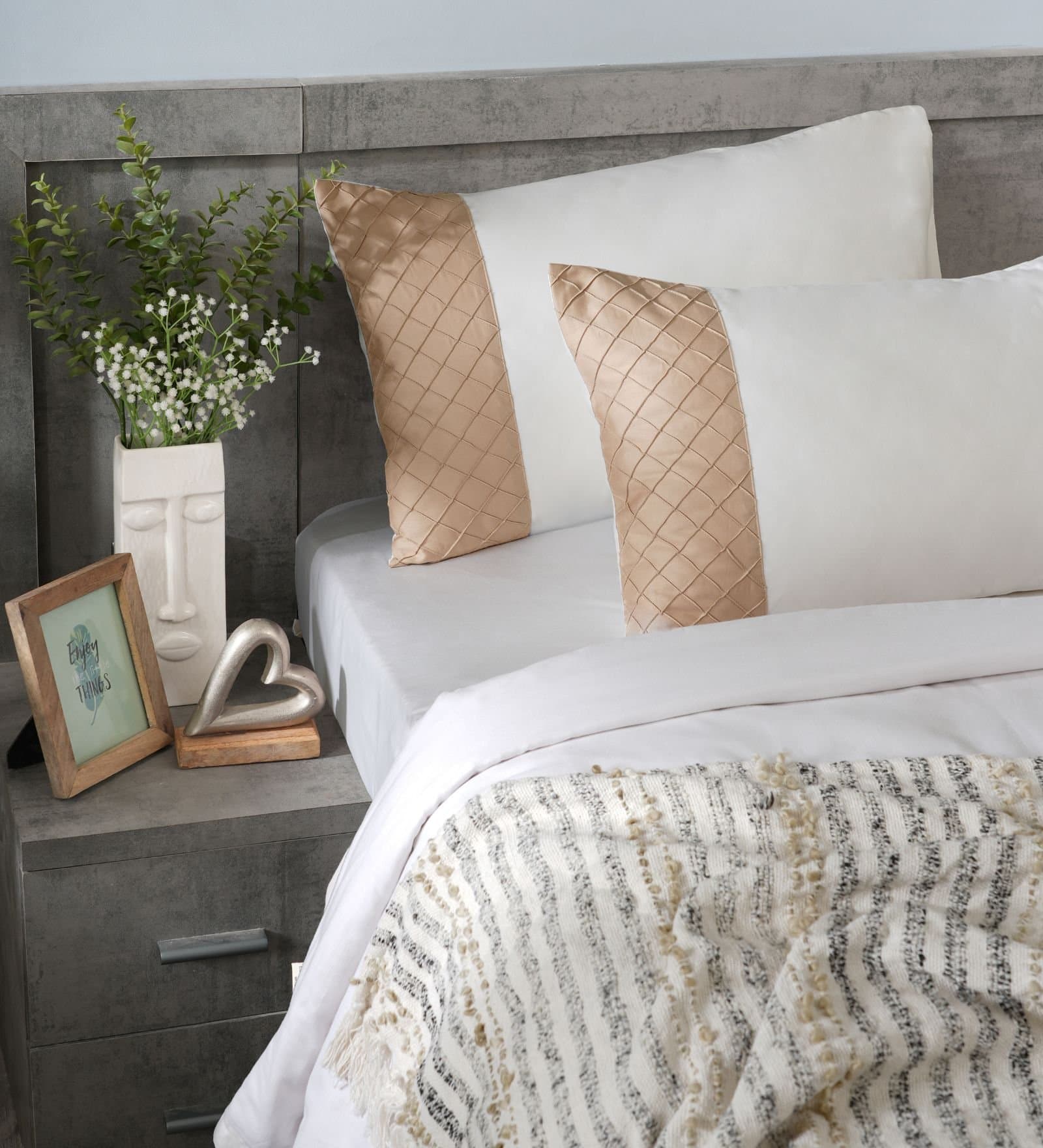 Majestic French Collection | 100% Cotton | Solids (108″x108″/274cmx274cm) | 300TC Superking Size Bedsheet with 2 Pillow Covers (Designer) | Light Cream view 2