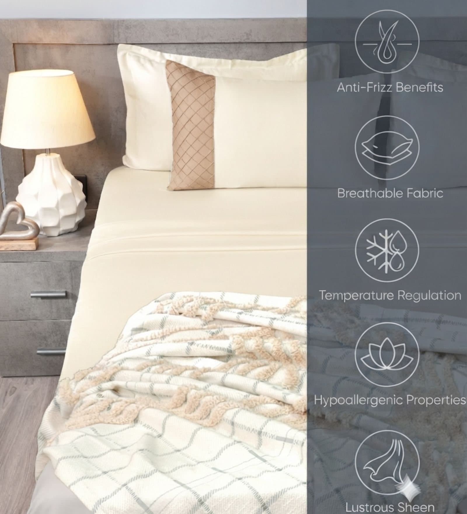 Majestic French Collection | 100% Cotton | Solids (108″x108″/274cmx274cm) | 300TC Superking Size Bedsheet with 2 Pillow Covers (Designer) | Light Cream view 4