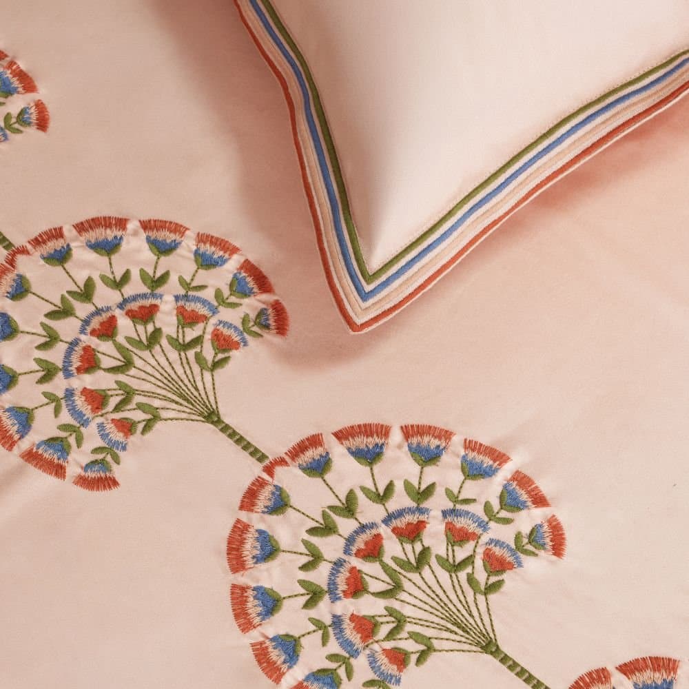 Floral Fanfare Embroidered Bedsheet Set | Chempange Rose | Designer Embroidery | 1 Bedsheet with 2 Pillow Covers | Luxury Bedroom Décor (108″x108″/274cmx274cm)