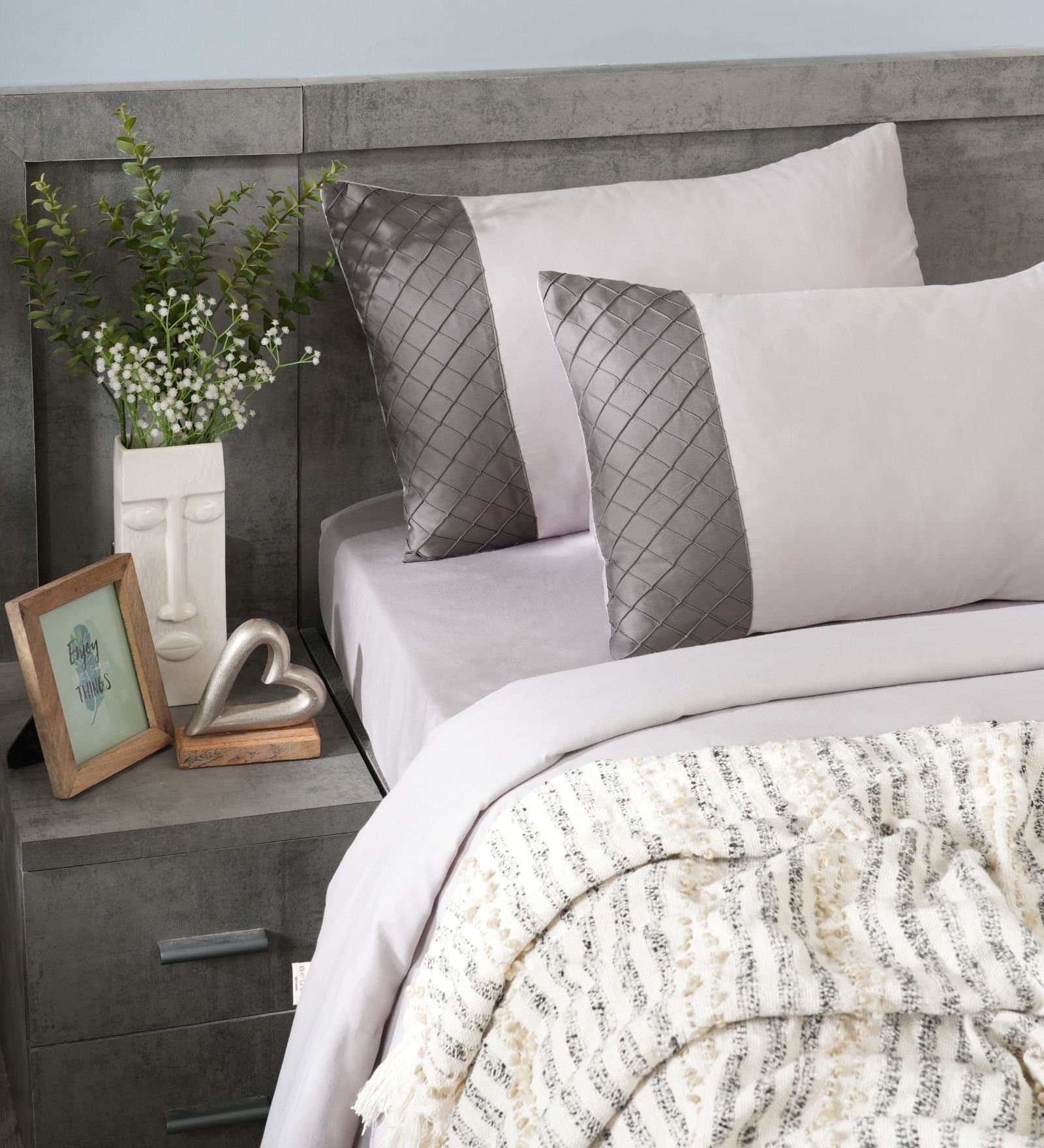 Majestic French Collection | 100% Cotton | Solids (108″x108″/274cmx274cm) | 300TC Superking Size Bedsheet with 2 Pillow Covers (Designer) | Soft Grey view 2