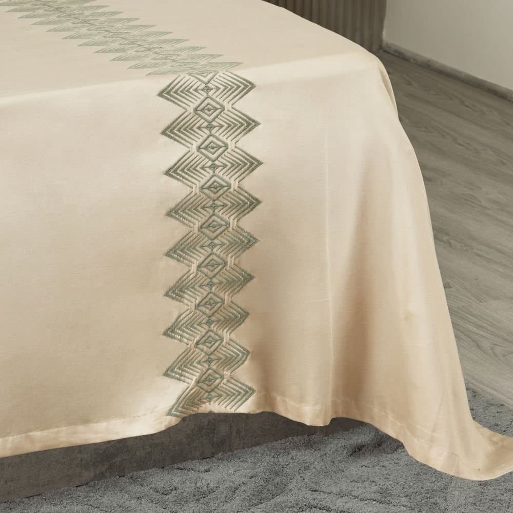 Diamond Pearl Embroidered Bedsheet Set | Soft Pearl | Designer Embroidery | 1 Bedsheet with 2 Pillow Covers | Luxury Bedroom Décor (108″x108″/274cmx274cm) view 4