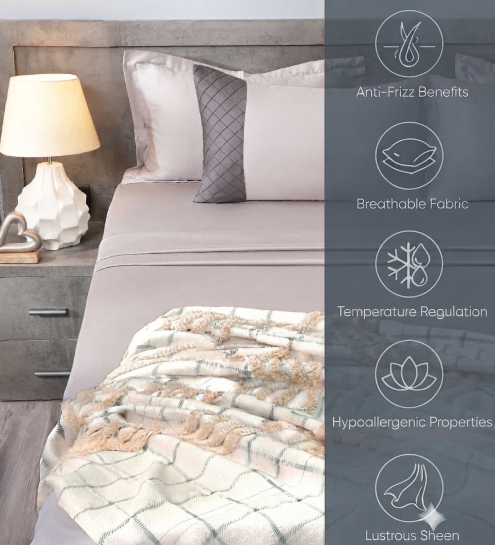 Majestic French Collection | 100% Cotton | Solids (108″x108″/274cmx274cm) | 300TC Superking Size Bedsheet with 2 Pillow Covers (Designer) | Soft Grey view 4