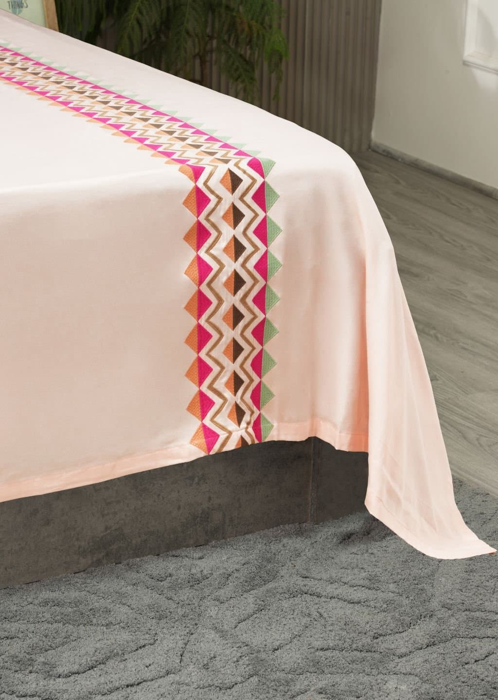 Desert Harmony Embroidered Bedsheet Set | Rust Clay | Designer Embroidery | 1 Bedsheet with 2 Pillow Covers | Luxury Bedroom Décor (108″x108″/274cmx274cm) view 5