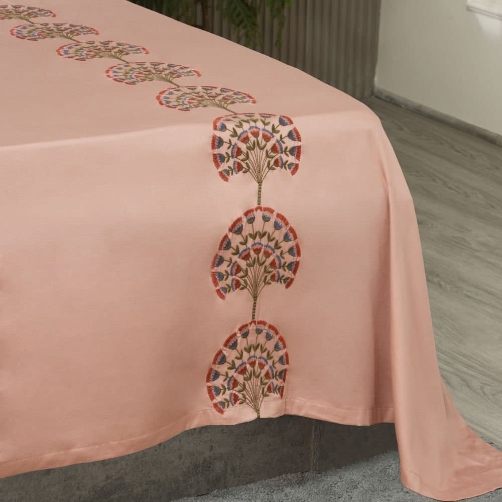 Floral Fanfare Embroidered Bedsheet Set | Chempange Rose | Designer Embroidery | 1 Bedsheet with 2 Pillow Covers | Luxury Bedroom Décor (108″x108″/274cmx274cm) view 4