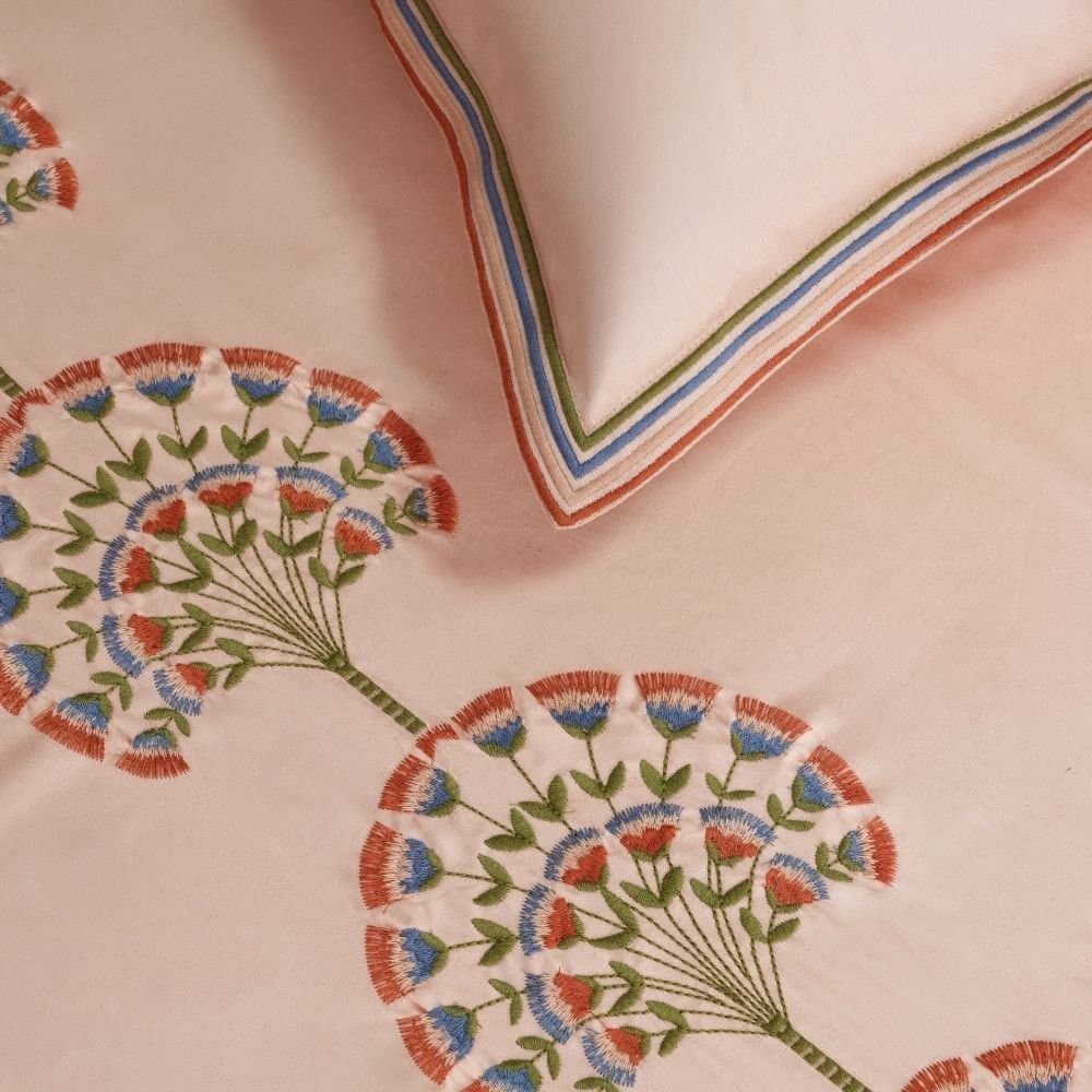 Floral Fanfare Embroidered Bedsheet Set | Chempange Rose | Designer Embroidery | 1 Bedsheet with 2 Pillow Covers | Luxury Bedroom Décor (108″x108″/274cmx274cm) view 5