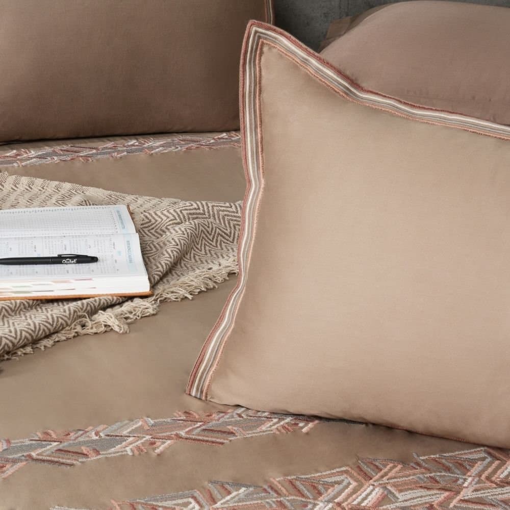 Woven Harmony Embroidered Bedsheet Set | Cashmere Beige | Designer Embroidery | 1 Bedsheet with 2 Pillow Covers | Luxury Bedroom Décor (108″x108″/274cmx274cm)