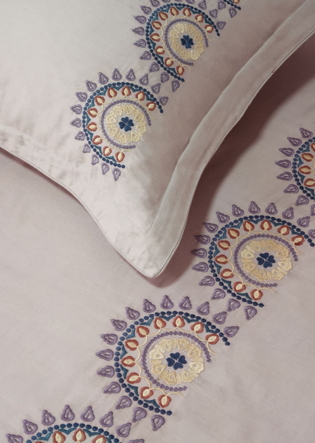 Royal Mandala Embroidered Bedsheet Set | Soft Grey | Designer Embroidery | 1 Bedsheet with 2 Pillow Covers | Luxury Bedroom Décor (108″x108″/274cmx274cm)