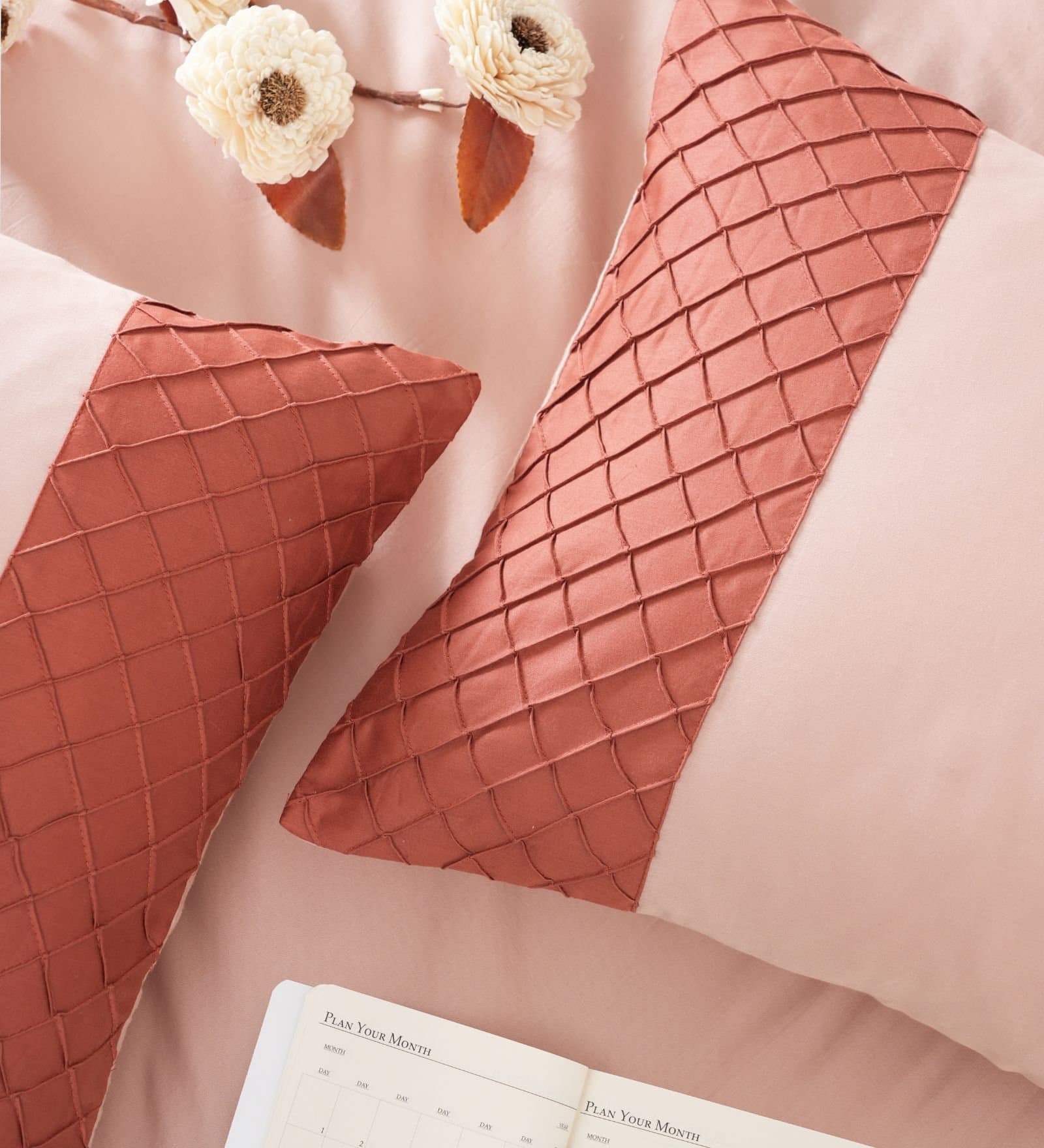 Majestic French Collection | 100% Cotton | Solids (108″x108″/274cmx274cm) | 300TC Superking Size Bedsheet with 2 Pillow Covers (Designer) | Chempange Rose