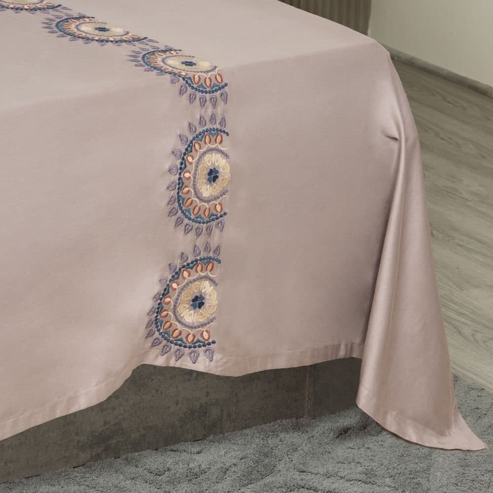 Royal Mandala Embroidered Bedsheet Set | Soft Grey | Designer Embroidery | 1 Bedsheet with 2 Pillow Covers | Luxury Bedroom Décor (108″x108″/274cmx274cm) view 4