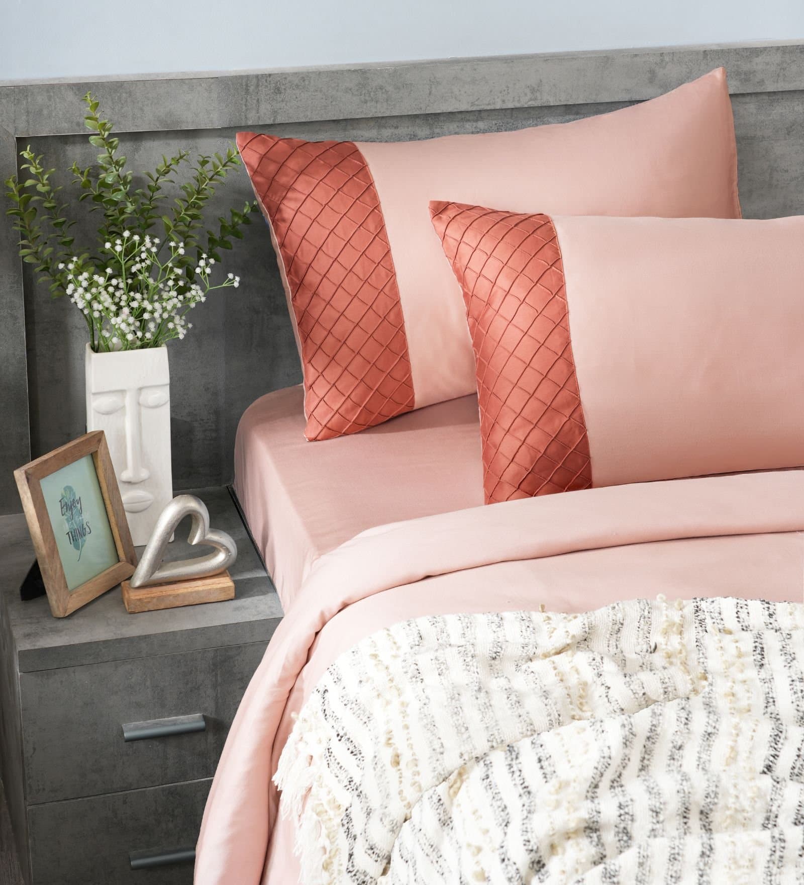 Majestic French Collection | 100% Cotton | Solids (108″x108″/274cmx274cm) | 300TC Superking Size Bedsheet with 2 Pillow Covers (Designer) | Chempange Rose view 2
