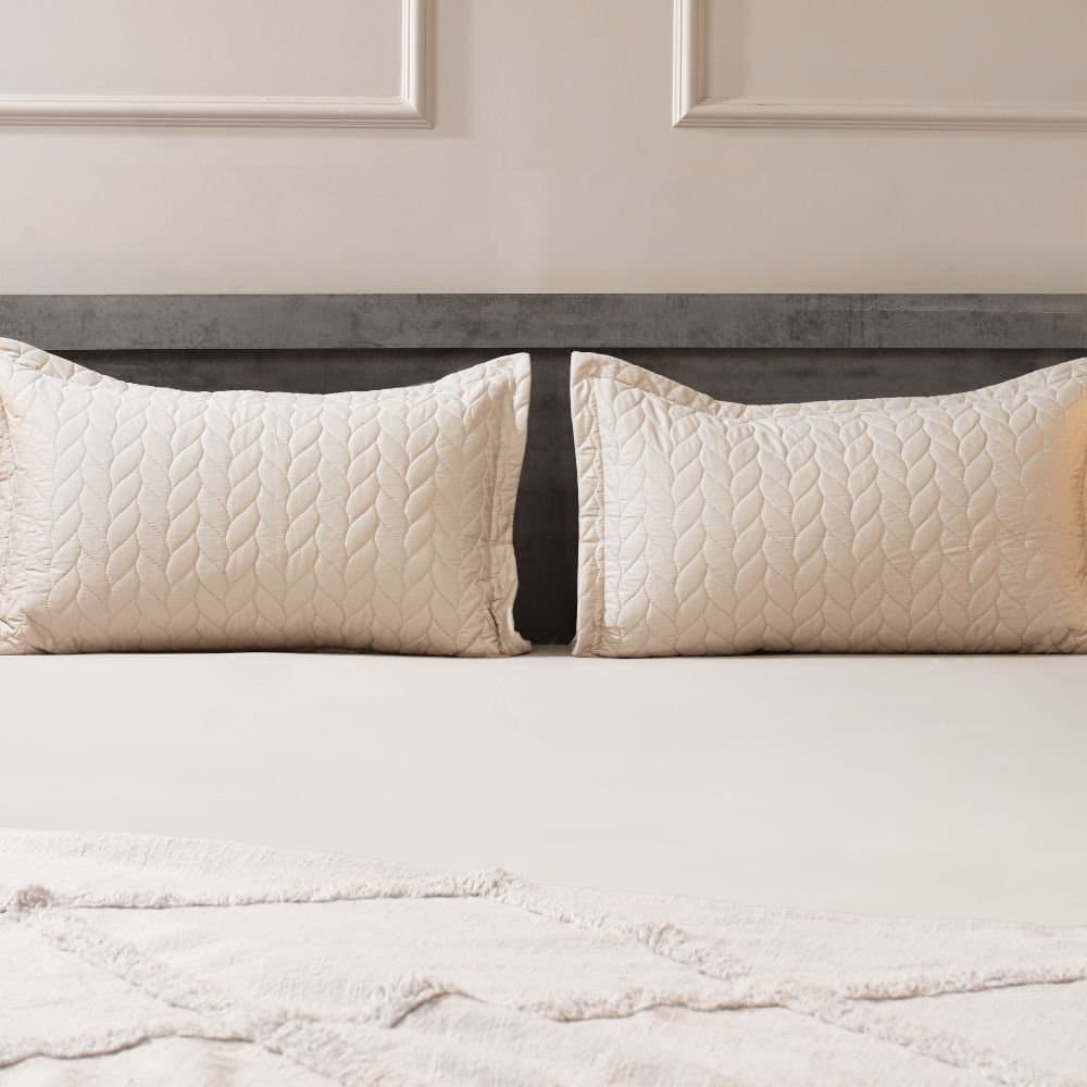 Aura-Quilt Collection | 100% Cotton | Solids (108″x108″/274cmx274cm) | 300TC Superking Size Bedsheet with 2 Quilted Pillow Covers | Warm Sand view 3